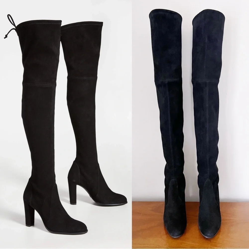 Stuart Weitzman • Highland Boot over the knee thigh high black suede heeled OTK